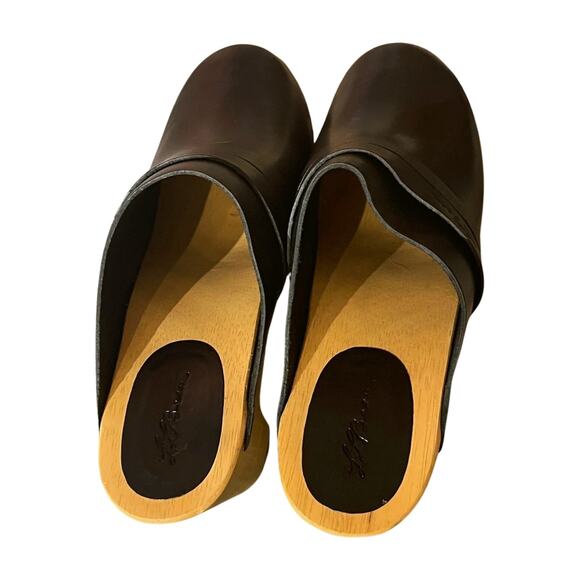 L.L. Bean Leather Wood Clogs Size 7 Chunky Platform Heels Cottagecore Boho Y2K - Picture 6 of 11